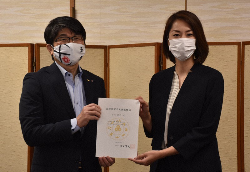 バスケ元日本代表の中川聴乃さん観光大使 長崎市長から依頼状受ける 長崎 毎日新聞