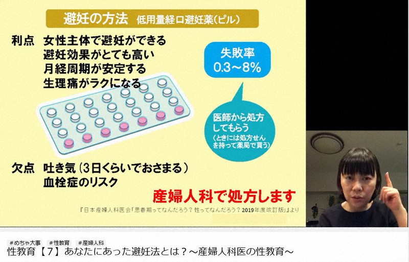 正しい避妊方法などを発信する産婦人科医の高橋幸子さんの動画=動画投稿サイト・ユーチューブより
