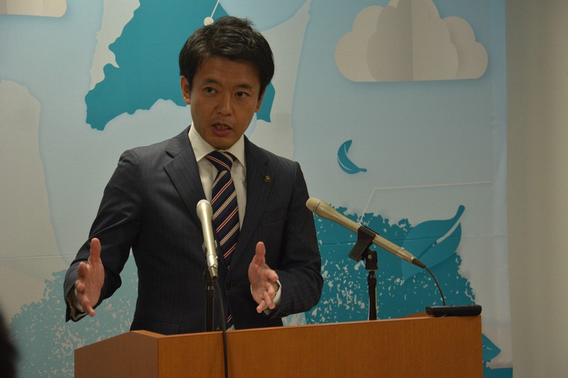 青森県むつ市の宮下宗一郎市長=2019年8月27日、井川加菜美撮影