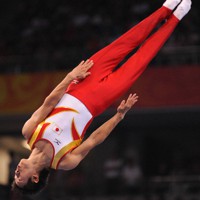 北京五輪トランポリン男子個人で4位となった外村哲也さん＝北京市の国家体育館で2008年8月19日、平田明浩撮影