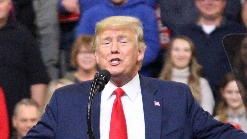 トランプ米大統領=米中西部アイオワ州デモインで2020年1月、高本耕太撮影