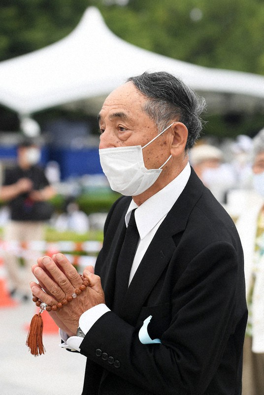 司法判断で「被爆者」と認められ、初めて式典に参列する「黒い雨」訴訟原告団長の高野正明さん=広島市中区で2020年8月6日、山田尚弘撮影