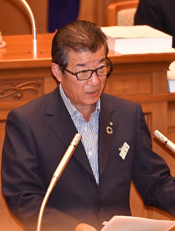 大阪市議会で、大阪都構想の制度案を提案する松井一郎市長=大阪市北区で2020年8月18日午後4時48分、望月亮一撮影
