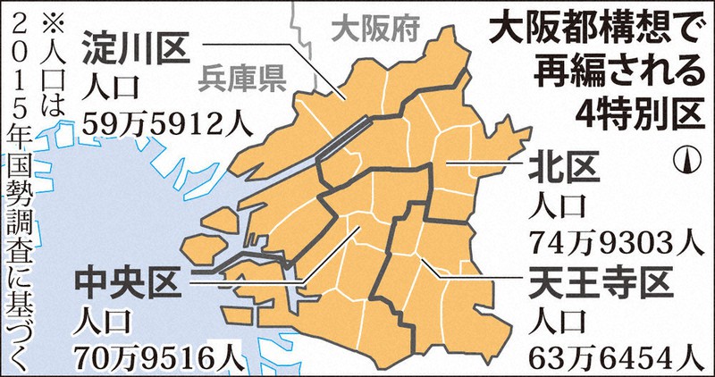 大阪都構想で再編される4特別区