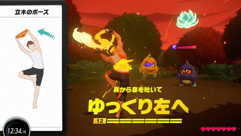 リングを使った数々のフィットネスを求められる人気ゲーム「リングフィット アドベンチャー」=任天堂提供