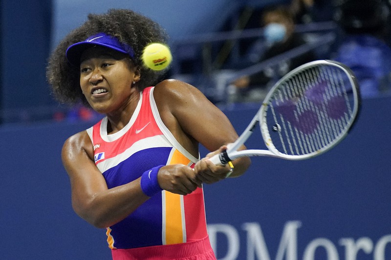 全米テニス女子シングルス準決勝でジェニファー・ブレイディと対戦する大坂なおみ=ニューヨークで(AP)