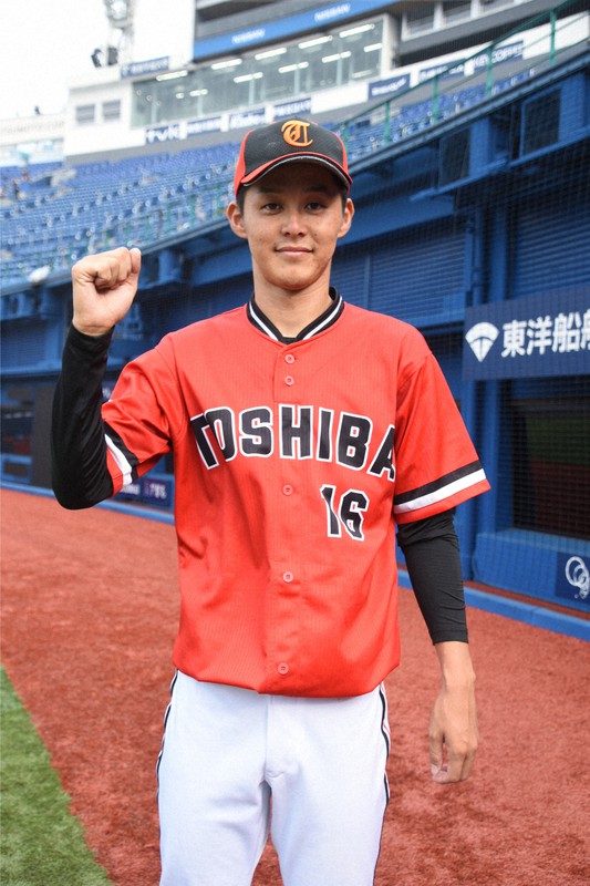 投手戦を制した東芝の左腕、福本翼投手=横浜市中区の横浜スタジアムで2020年9月14日午後3時37分、尾形有菜撮影