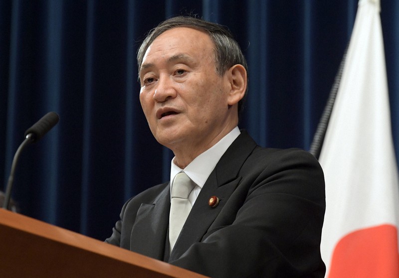 就任後、初の記者会見をする菅義偉首相=首相官邸で2020年9月16日、竹内幹撮影