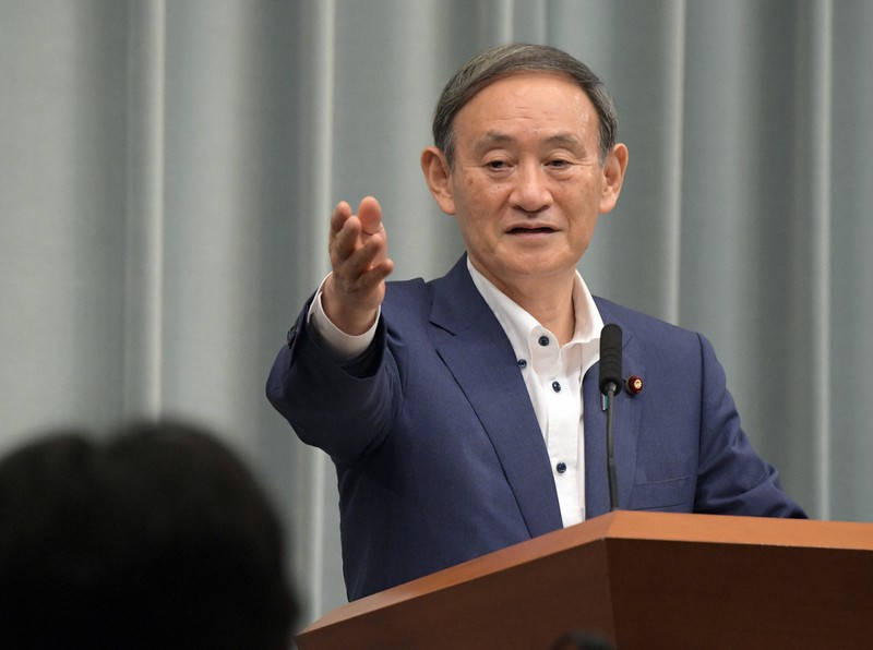 安倍政権の官房長官として事実上最後となる3213回目の記者会見をする菅義偉官房長官=首相官邸で2020年9月14日、竹内幹撮影