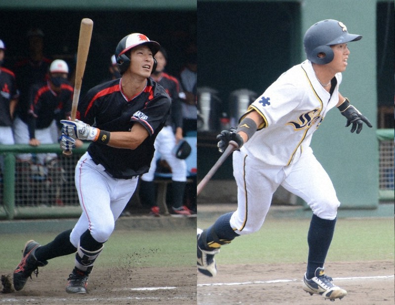打線のキーマンとなる三菱自動車岡崎・豊住康太<左>と西濃運輸・住谷湧也<右>=いずれも愛知県の岡崎市民球場で、森野俊撮影
