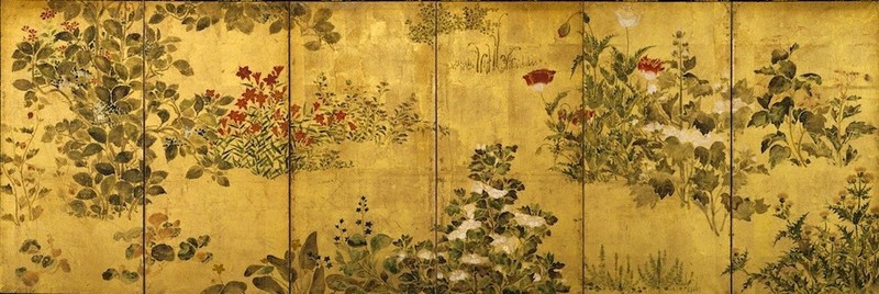 「四季草花図屏風」右隻