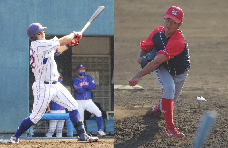 ホンダ熊本の主砲・浜岡直人(左)と、宮崎梅田学園の左腕・林健太