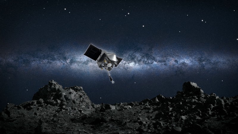 小惑星ベンヌに着陸するNASAの探査機オシリス・レックスのイメージ=NASAなど提供