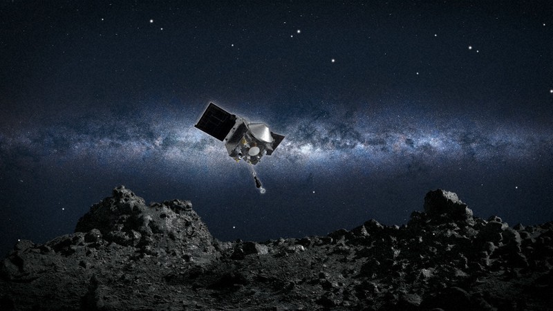 小惑星ベンヌに着陸するNASAの探査機オシリス・レックスのイメージ=NASAなど提供