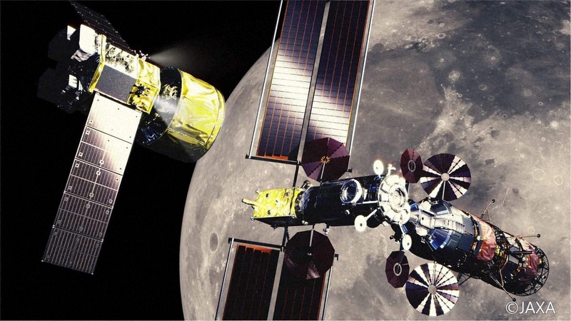 月周回宇宙ステーション「ゲートウェイ」に接近する日本の物資補給機「HTV-X」のイメージ=JAXA提供