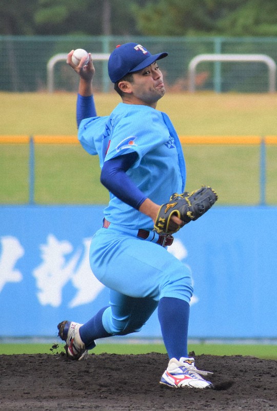 好投したTDKの長谷川=秋田市のこまちスタジアムで2020年10月26日、下河辺果歩撮影