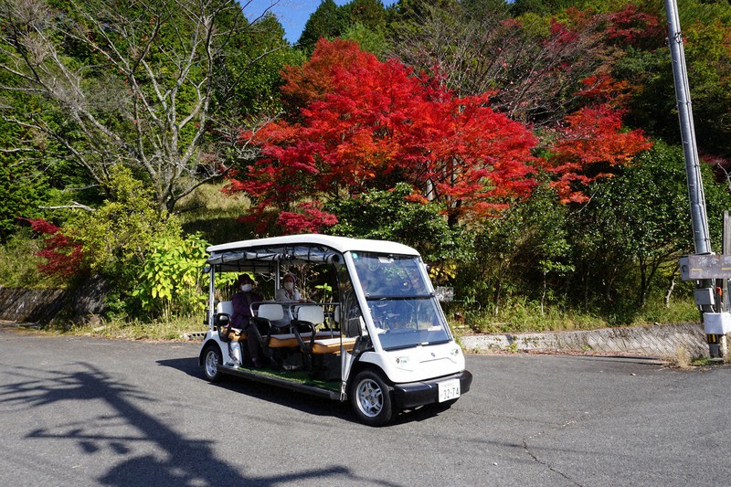 深倉地区で始まったグリスロの実証実験。大分県内の観光用車両を借りている=福岡県添田町で2020年11月6日午後1時11分、荒木俊雄撮影