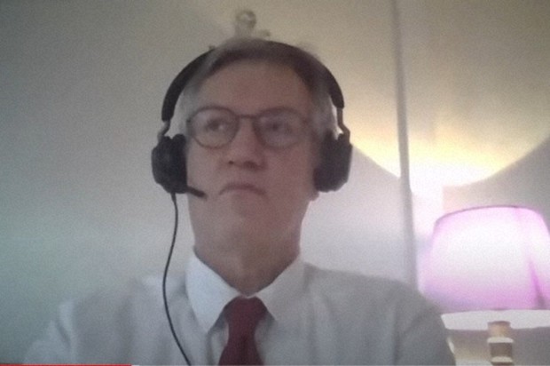 日本記者クラブのオンライン会見に出席したテグネル氏=同クラブが公開している動画から