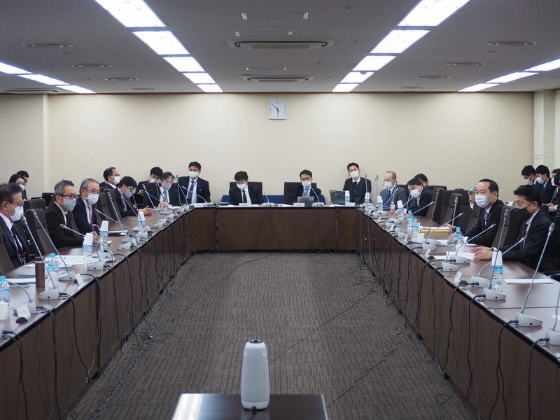 「デジタル庁」の組織のあり方などを検討する政府の有識者会議であいさつする平井卓也デジタル改革担当相(右)=東京都千代田区で2020年11月26日午後5時53分、後藤豪撮影