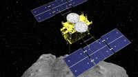 This computer graphics image released by the Japan Aerospace Exploration Agency (JAXA) shows the Hayabusa2 spacecraft above the asteroid Ryugu. (ISAS/JAXA via AP, File)