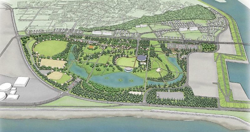 国、宮城県、石巻市が整備する南浜地区の復興祈念公園のイメージ
