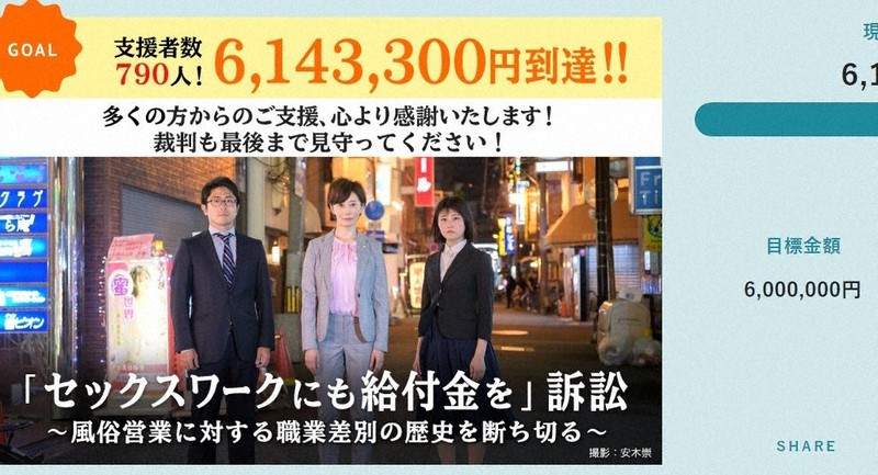 性風俗給付金訴訟のクラウドファンディングを呼びかけたウェブサイト