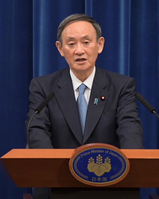 記者会見をする菅義偉首相=首相官邸で2021年1月4日午前11時3分、竹内幹撮影
