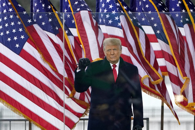 ワシントンの支持者集会に姿を見せたトランプ大統領=2021年1月6日、AP