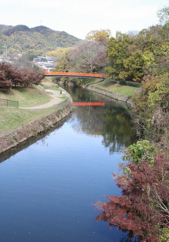 紅葉の名所として知られる竜田川=奈良県斑鳩町で2020年11月30日午後0時46分、相原洋撮影