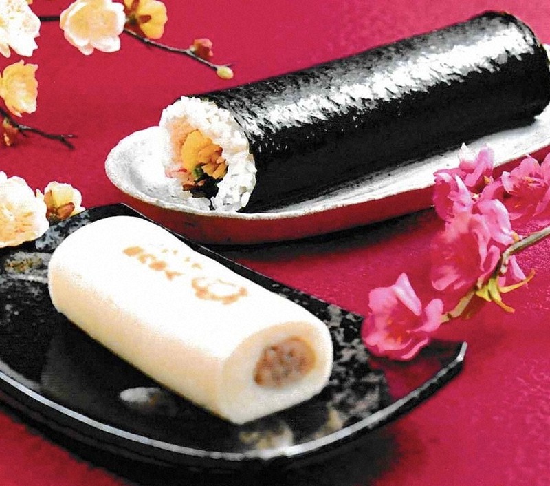 「口福恵方巻き」(上)と「シウマイ恵方まん」=崎陽軒提供
