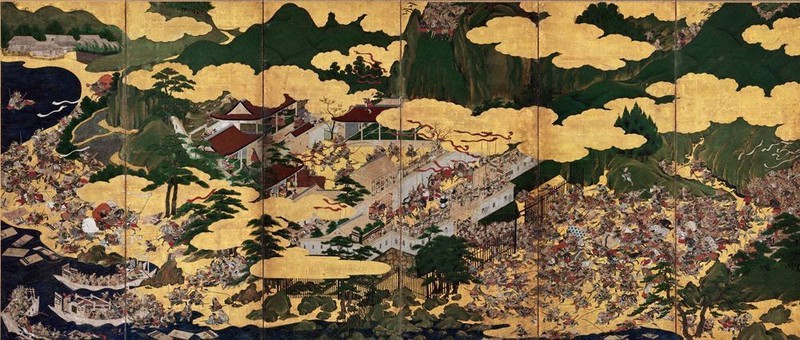 御所図屏風 明治時代 伝統的な日本画 御所図屏風 明治時代 伝統的な日本画