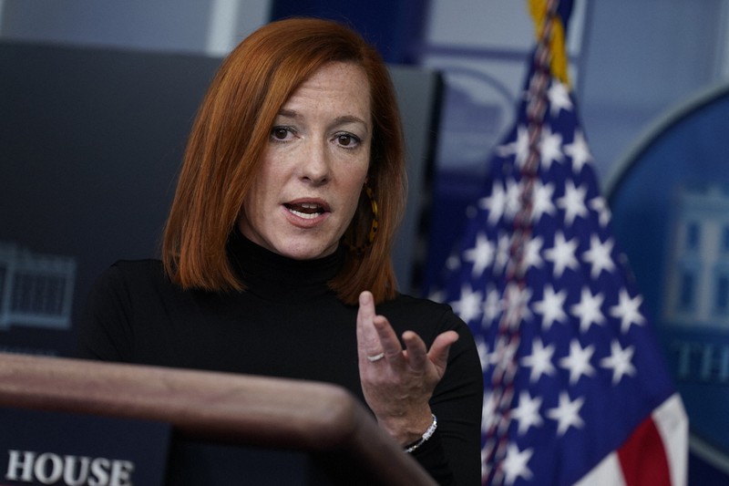 米国のサキ大統領報道官=ホワイトハウスで2021年2月3日、AP