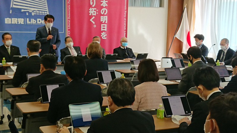 新型コロナウイルスのワクチン接種態勢について提言をまとめた自民党のプロジェクトチームの会合=東京都千代田区の自民党本部で2021年2月8日午後1時1分、矢澤秀範撮影