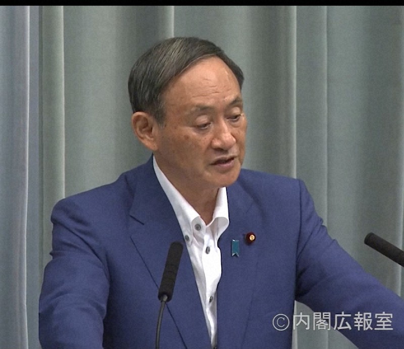 2020年9月11日午前の官房長官記者会見で、消費増税に関する見解を示す菅義偉氏=首相官邸ウェブサイトより
