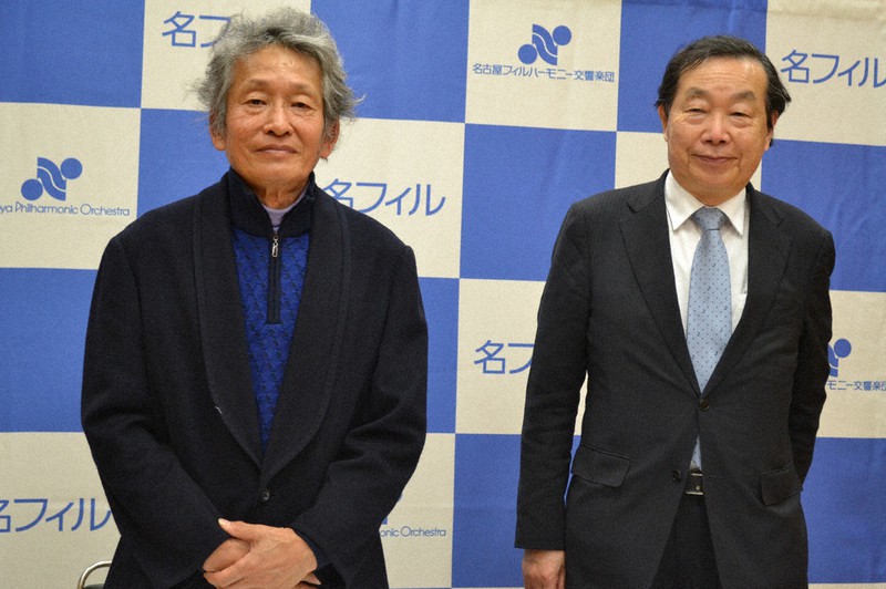 記者会見した小泉和裕音楽監督(左)と山口千秋理事長=名古屋市中区の名古屋フィルハーモニー交響楽団で2021年1月14日、山田泰生撮影