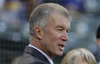 In this Aug. 3, 2018 file photo, Seattle Mariners president Kevin Mather stands on the field before the team's baseball game against the Toronto Blue Jays in Seattle. (AP Photo/Ted S. Warren)