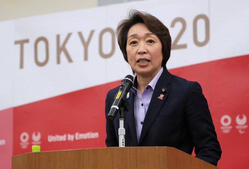 就任あいさつをする東京オリンピック・パラリンピック組織委員会の橋本聖子会長=東京都中央区で2021年2月19日午後1時31分(代表撮影)