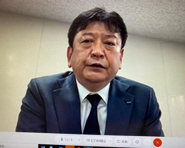 オンラインで取材に応じる東京電力HDの小早川智明社長=2021年3月3日撮影