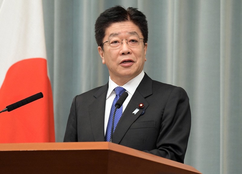 記者会見する加藤勝信官房長官=首相官邸で2021年3月9日午前10時44分、竹内幹撮影