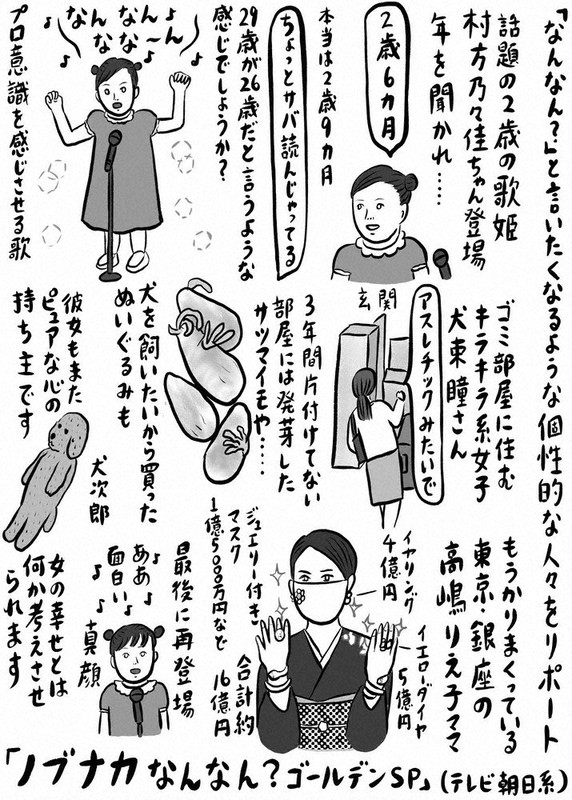 辛酸なめ子のｔｖセラピー ７日放送のテレビ朝日系 ノブナカなんなん ゴールデンｓｐ は 毎日新聞