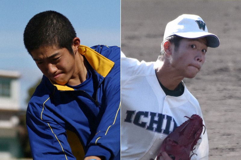 県岐阜商の高木翔斗(左)と市和歌山の小園健太