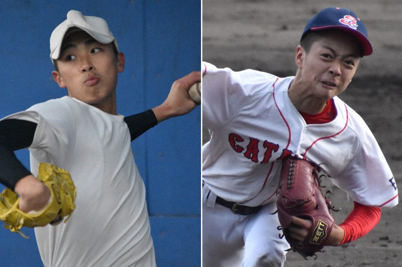 東海大菅生の本田峻也(左)と聖カタリナ学園の桜井頼之介