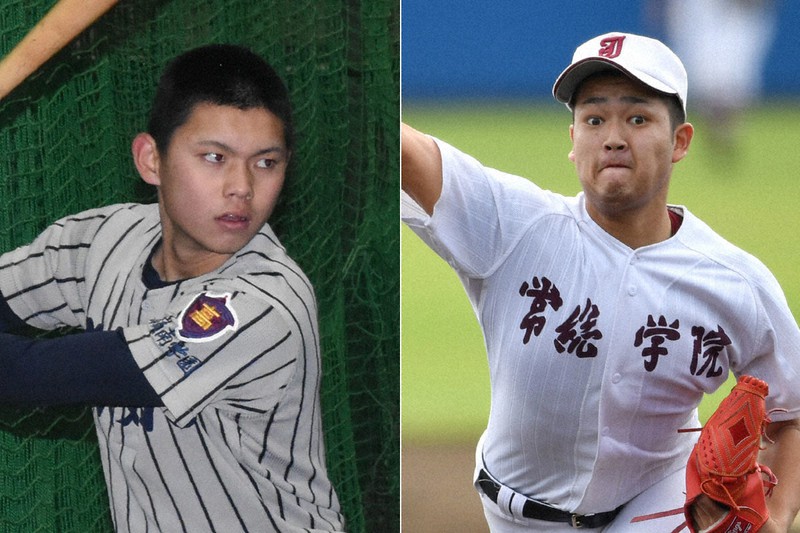 敦賀気比の前川誠太(左)と常総学院の秋本璃空
