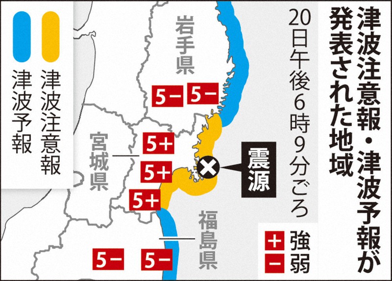津波注意報・津波予報が発表された地域