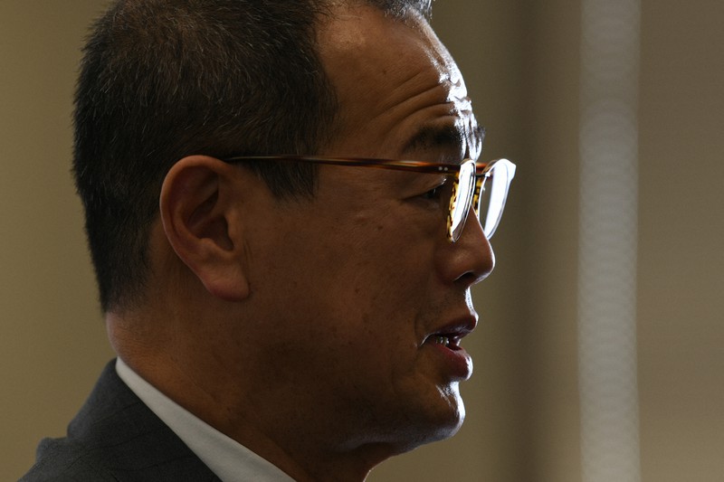 インタビューに答える更田豊志・原子力規制委委員長=東京都港区で2021年2月19日、内藤絵美撮影
