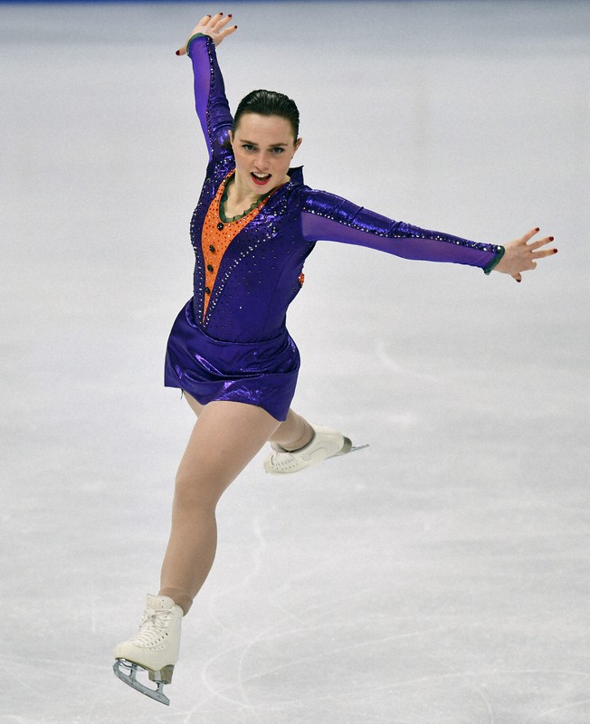 【フィギュアスケート世界選手権】女子フリーで演技するジョセフィン・タイエガード=ストックホルムで2021年3月26日、AP