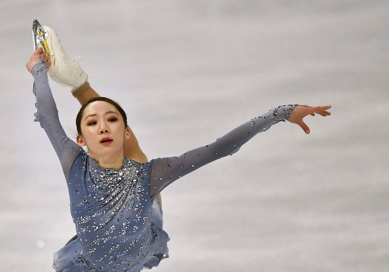 【フィギュアスケート世界選手権】女子フリーで演技するキム・イェリム=ストックホルムで2021年3月26日、AP