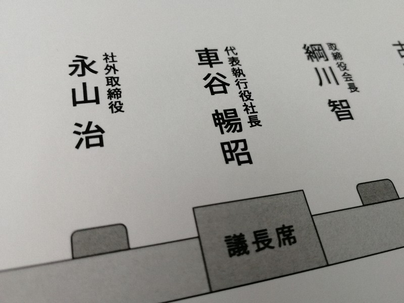 東芝が3月に開いた臨時株主総会で、株主に配られた役員配席表