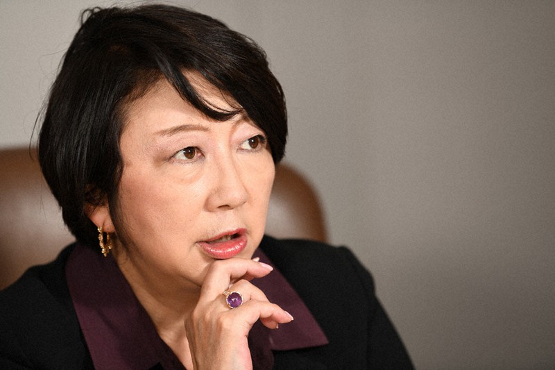 インタビューに答えるニッポン放送の檜原麻希社長=東京都千代田区で2021年3月23日、内藤絵美撮影