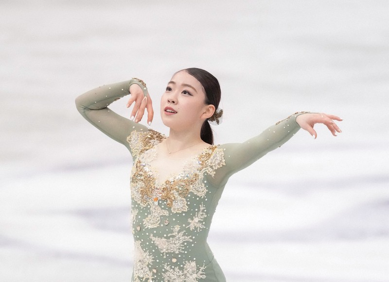女子フリーで紀平梨花のフィニッシュ=丸善インテックアリーナ大阪で2021年4月17日(代表撮影)